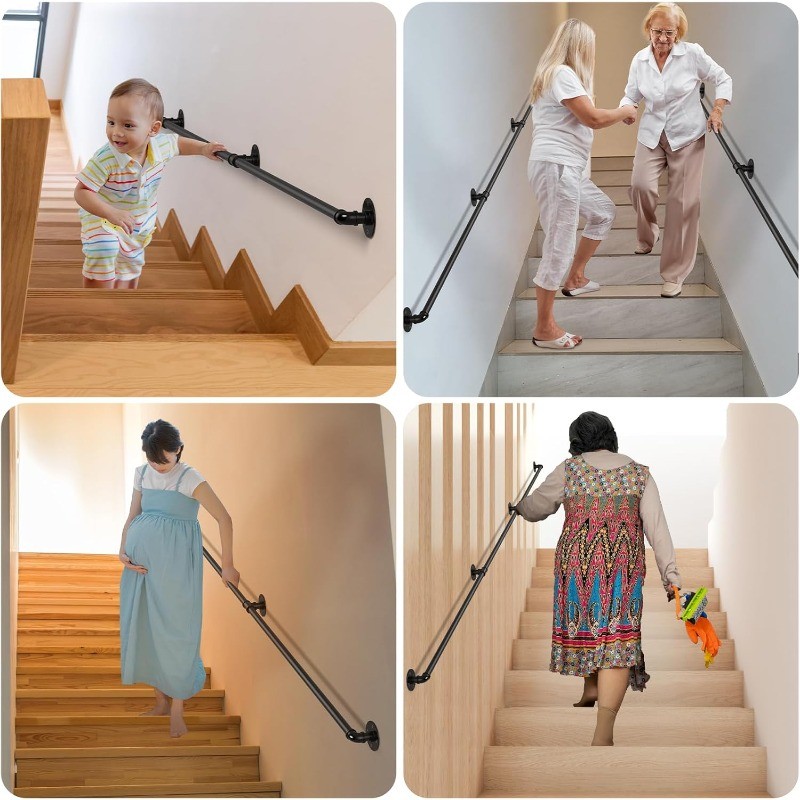 14FT Extra-Long Stair Handrail System Heavy Duty Hand Rails Staircase Pipe Bar gallery