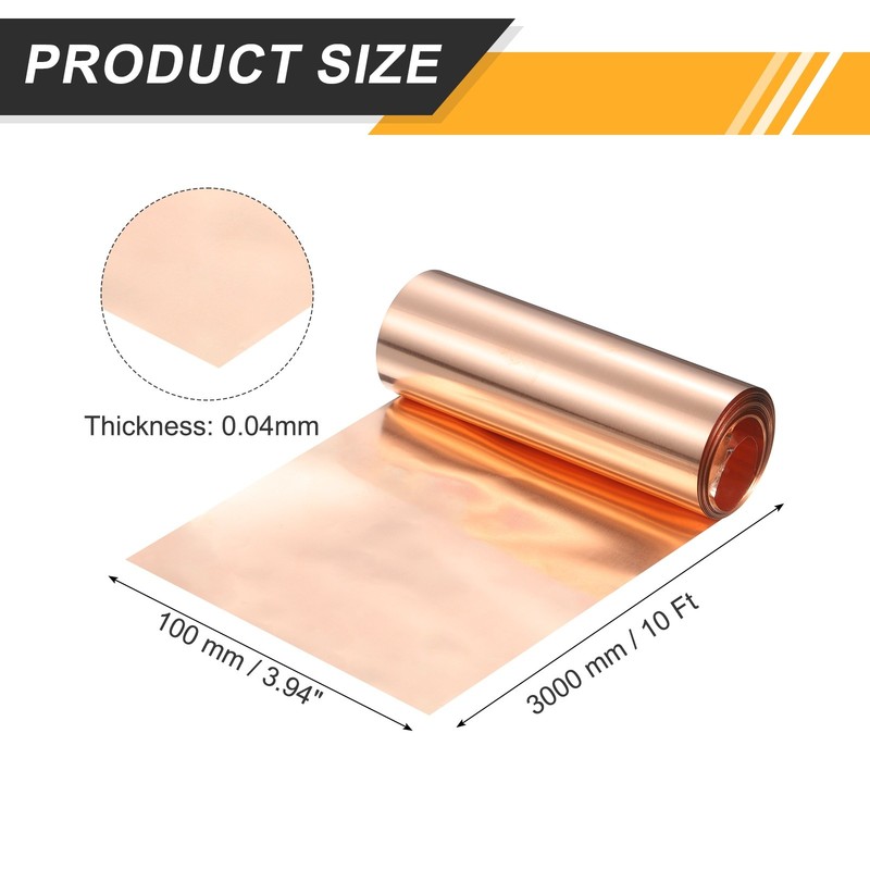 Copper Flashing, 3000x100x0.04mm 99.95% Pure Copper Sheet Roll for DIY Projects gallery