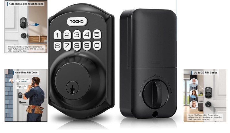 TE001 Keyless Entry & Auto Lock - Smart Deadbolt for Home Security - Matte Black gallery