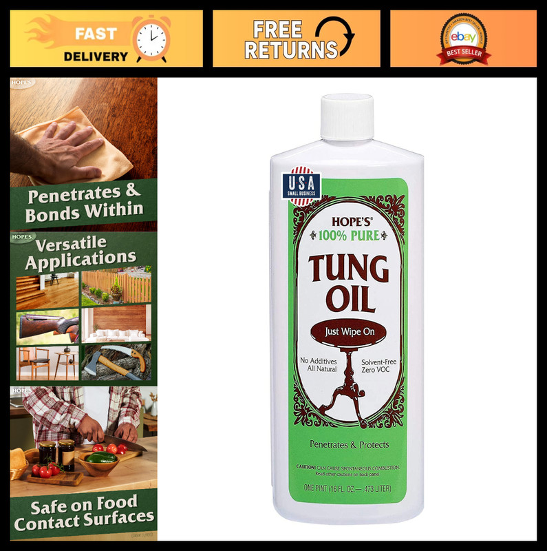 100% Pure Tung Oil – Food Safe Natural Wood Finish & Sealer, 16 Fl Oz – Waterpro