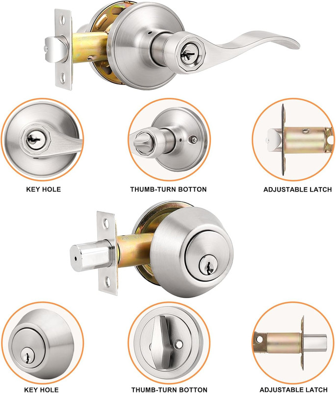 6 Pack-Front Door Entry Lever Lockset and Deadbolt Combination Set,Keyed Alike S gallery