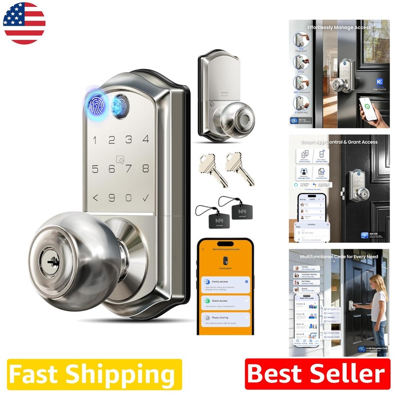 Digital Door Lock Keypad Fingerprint App Control Remote Sharing Satin Nickel