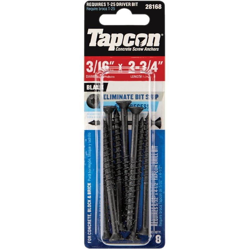 Tapcon 3/16 In. x 2-3/4 In. Star Drive Flat Head Black Concrete Screw Anchors