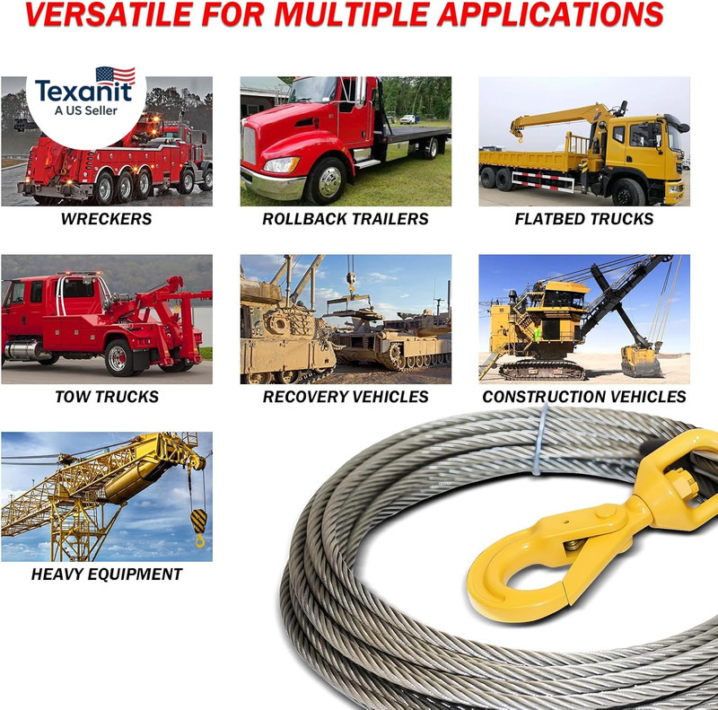 3/8" X 75' Winch Cable Steel Core Rope Wrecker Tow Truck Rollback, Self Locking gallery