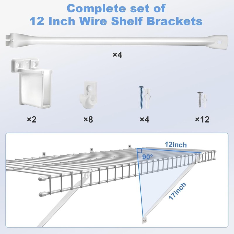 12 Inch Wire Shelf Brackets Set, 4 Pack Metal White Closet Support Bracket with gallery