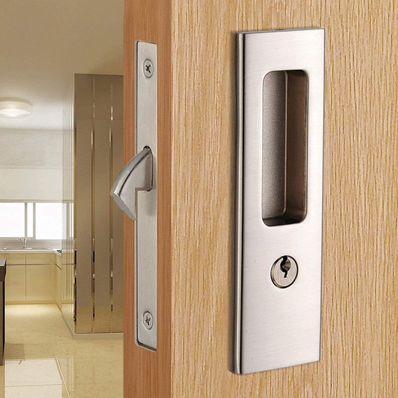 Sliding Door Lock Invisible Recessed Handle Latch Keys Pocket Barn Silver gallery