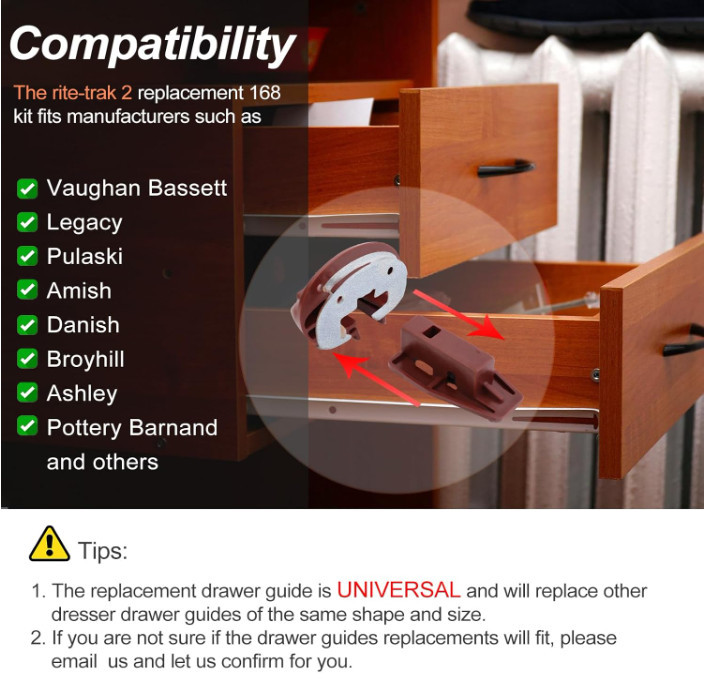 Fit for kenlin Rite-Trak II Replacement Drawer Track Slide Kit #168, 10 Set of gallery