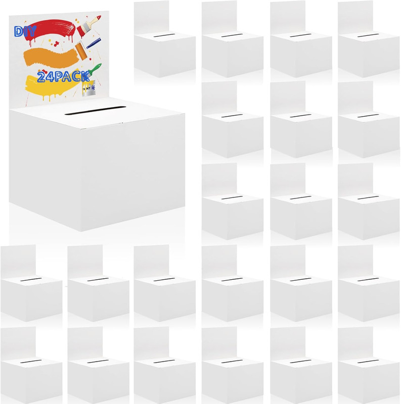 24 Pack Raffle Ticket Box White Suggestion Ballot Box with Slot Cardboard Charit