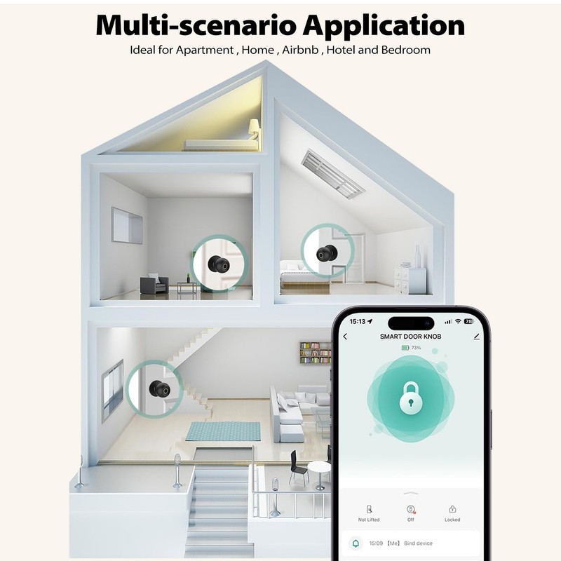 Biometric Fingerprint Door Lock Keyless Entry Smart Door Knob w/ App Control gallery