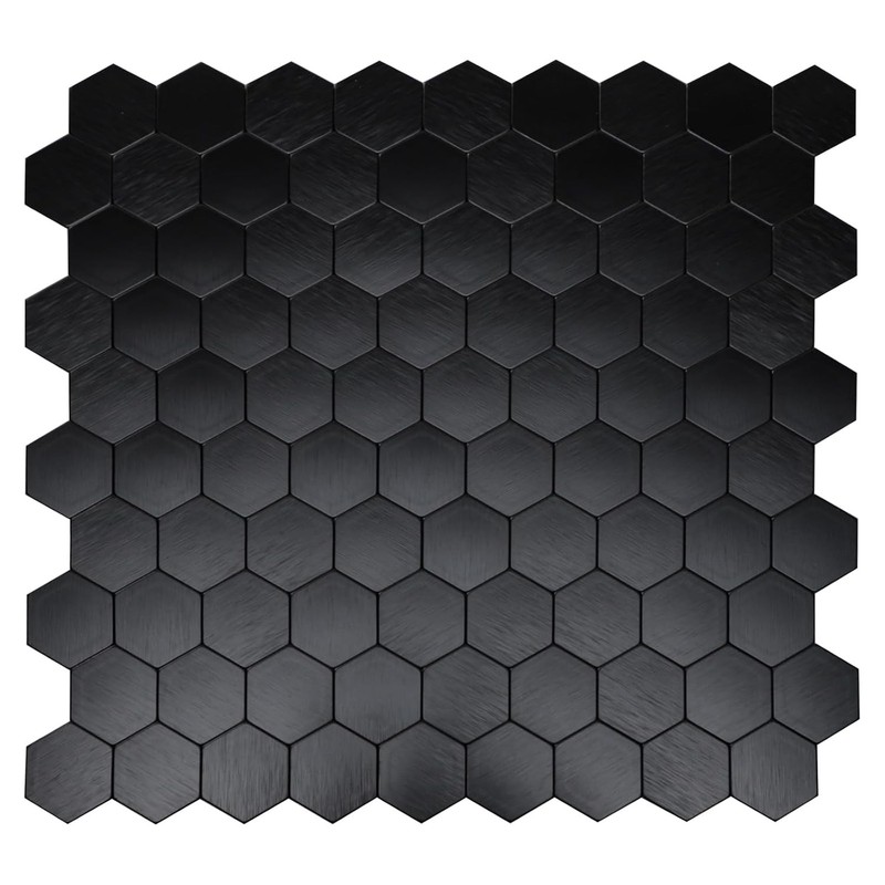 Peel and Stick Hexagon Tile, Black Brushed Aluminum Texture Panel Self-Adhesive