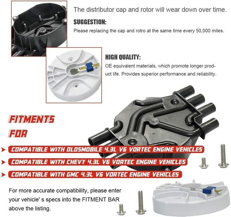 Ignition Distributor Cap and Rotor Kit Compatible with 4.3 Vortec 1996-2005 Astr gallery