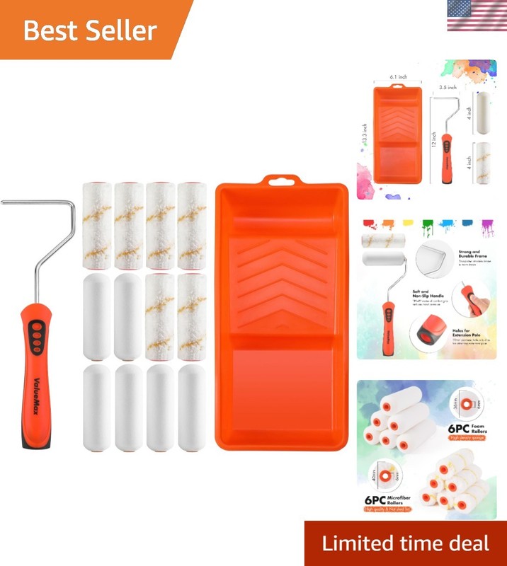 4-Inch High-Density Foam & Microfiber Paint Roller Kit with Tray – 14 Pieces