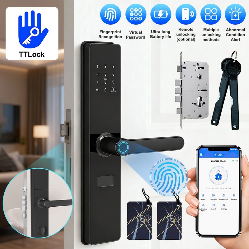 Bluetooth Smart Door Lock w Handle Fingerprint Keyless Entry Digital Keypad Lock gallery
