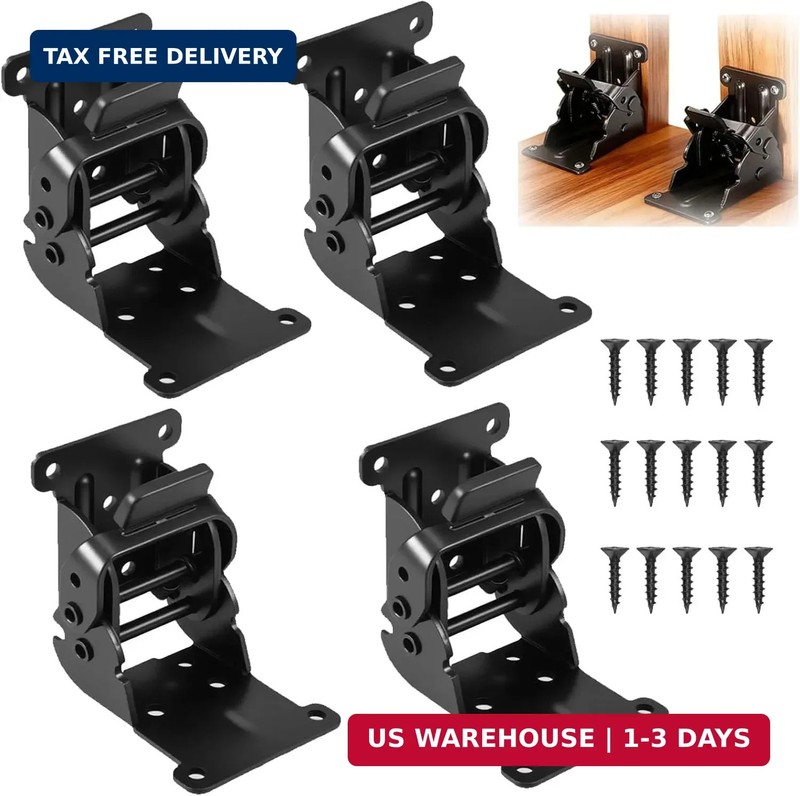 4 Pack Folding Table Leg Brackets, Heavy Duty Folding Brackets with 0° – 90° – 1