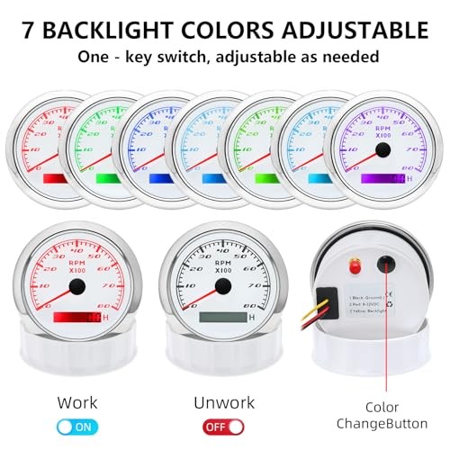 Tachometer Gauge 7 Color 0-8000 RPM Tacho Meter 85mm 3 3/8" for 8000RPM White gallery