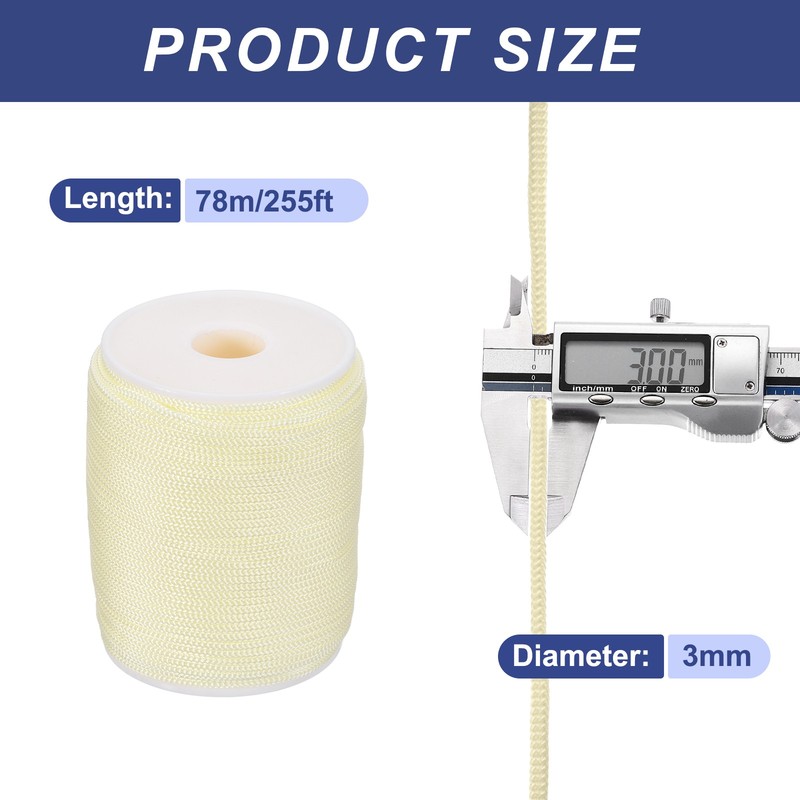 1/8 Inch Polypropylene Rope Braided Ropes, 255ft Nylon Rope Beige gallery