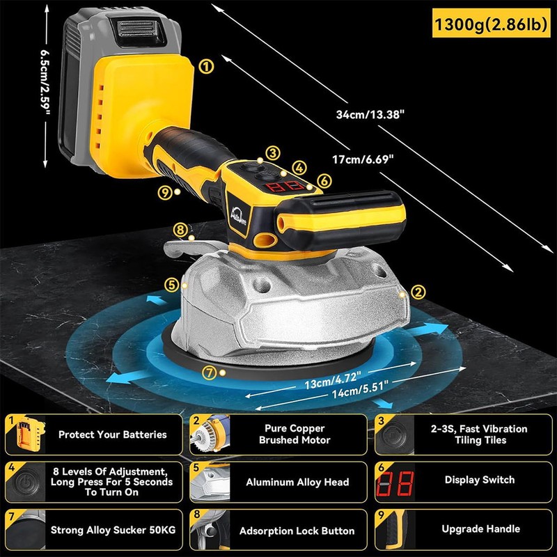 Tile Vibration Leveling Machine for Dewalt 20V Battery , with 8 Adjustable Speed gallery