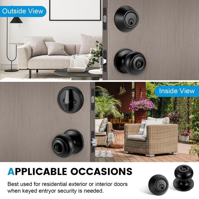 4 Pack Front Door Lock Set,Matte Black Exterior Door Lock Set with Deadbolt,S... gallery