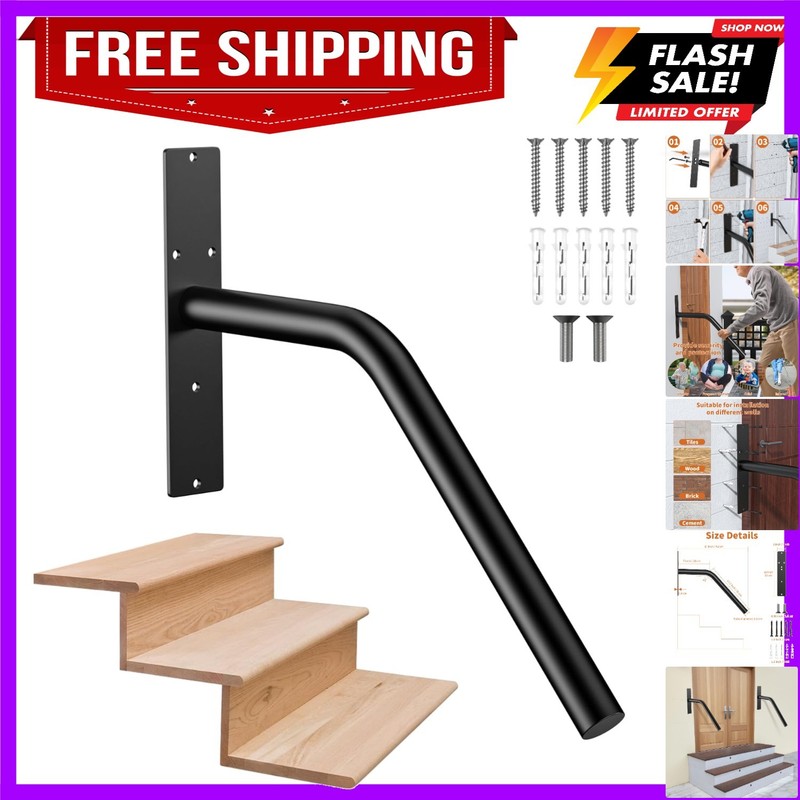Hand Rails for Outdoor Steps, 16 Inch Black Stair Railing Indoor 1-3 Steps Gr…