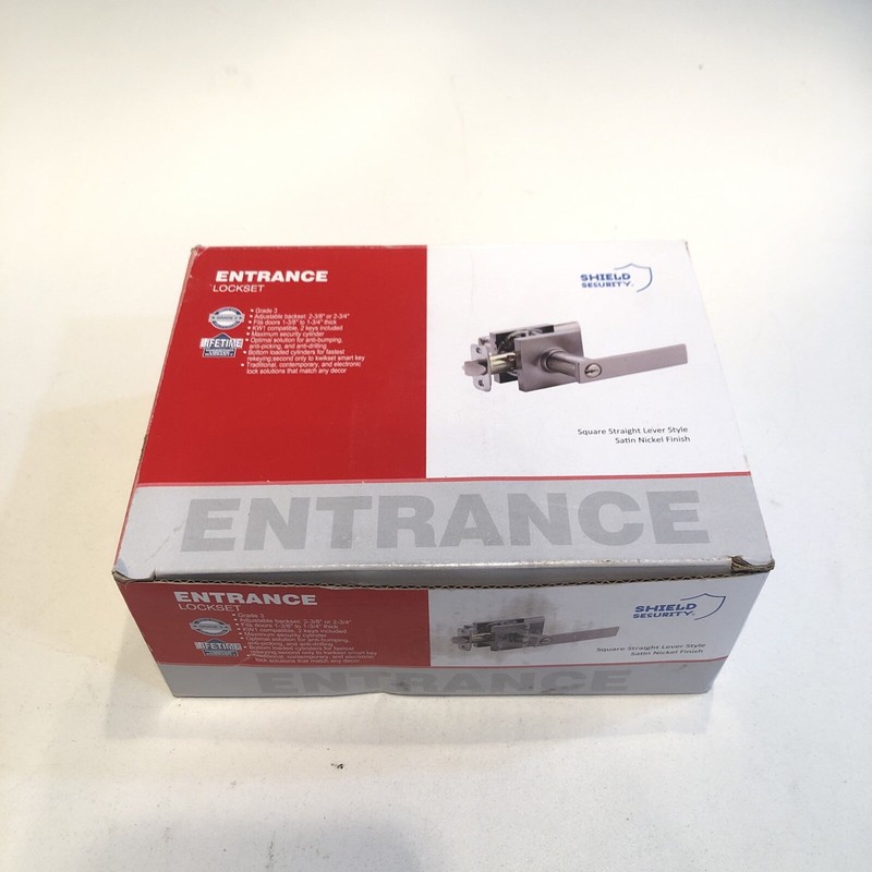 Shield Security Entrance Lockset Square Straight Lever Style Satin Nickel Finish