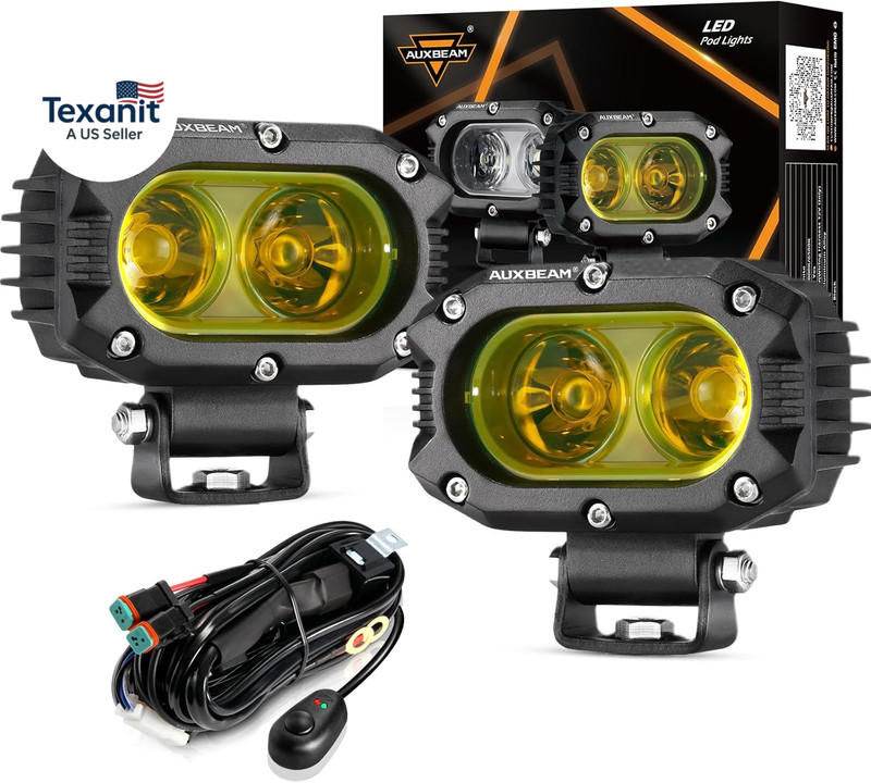 4 Inch LED Amber Pod Light, 60W Driving Yellow Flood Beam Square Pod Fog Lights