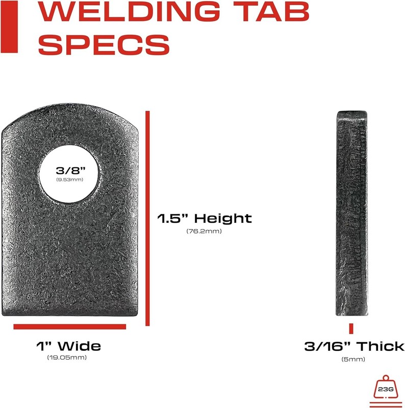 Welding Tabs - Extra Thick - 1" W, 1 .5" H , 3/8" Hole, 5mm 3/16" Thick - 50 PCs gallery