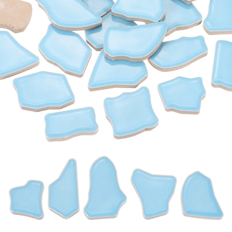 Irregular Ceramic Mosaic Tiles 500g/1.1LB, 0.79"-1.57", for Sky Blue