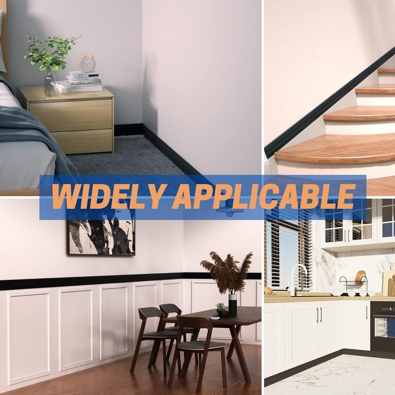 Flexible Baseboard Molding Trim, Peel and Stick Rubber Wall Base Moulding Tri... gallery