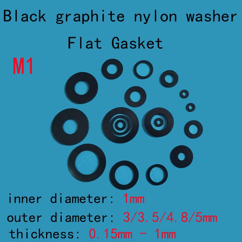 50pcs M1 Black Graphite Nylon Washers Flat Gasket 3mm-5mm OD 0.15mm-1mm Thick