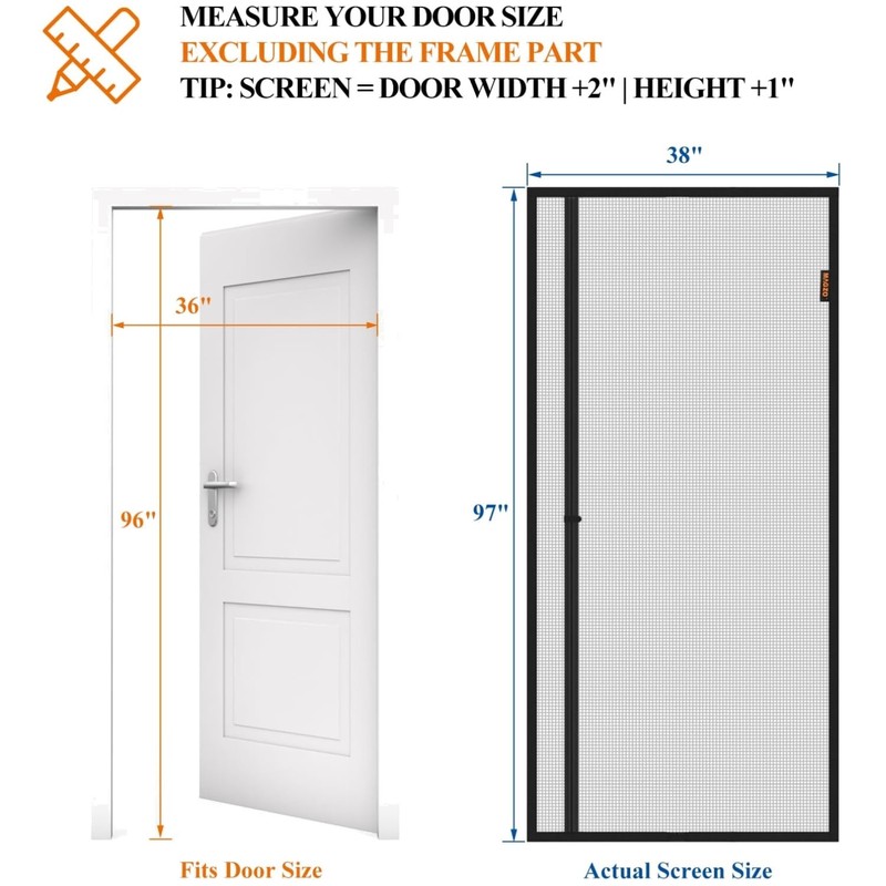 Secure Magnetic Screen, Fits 36” x 96” Door/-