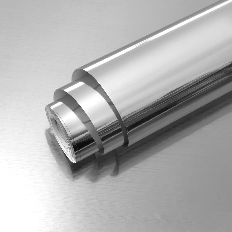 Silver Stainless Steel Contact Paper Peel and Stick Metallic Wallpaper Removable
