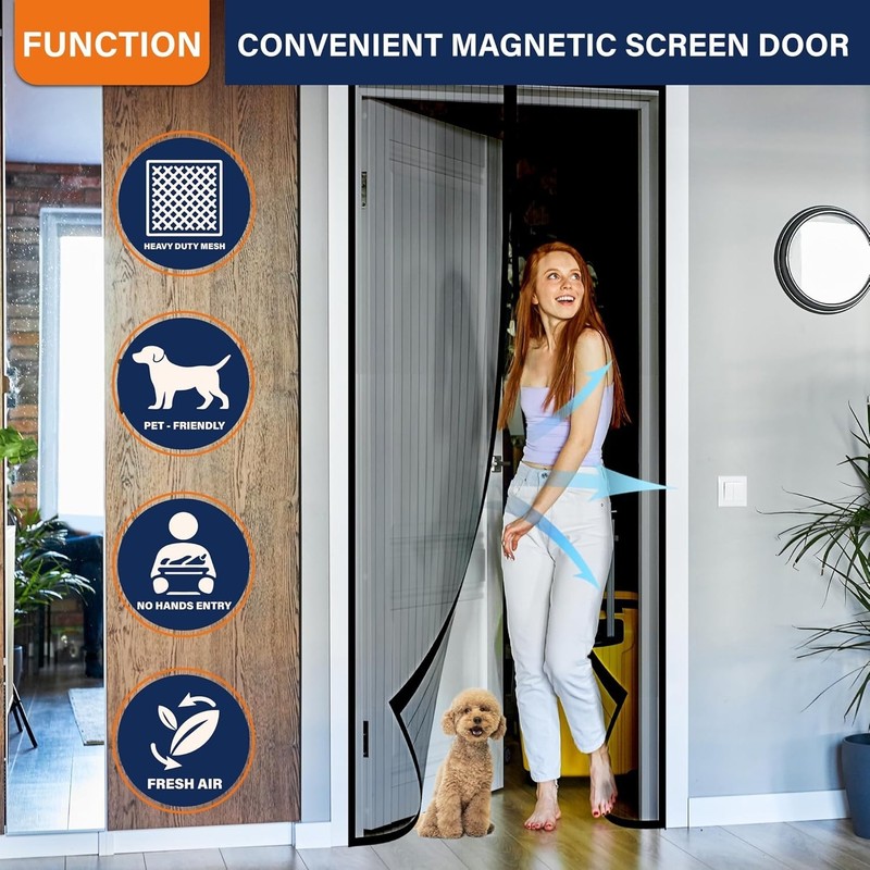 Magnetic Screen Door Mesh Keep Bugs Out Heavy-Duty Mesh 39 x 82in Black gallery