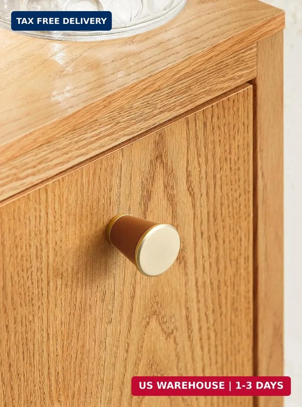 Leather Drawer Pulls Trapezoid 2 Pack Gold Brown Leather Handles Cabinet knobs f gallery