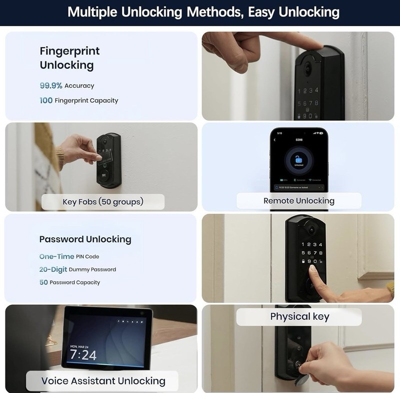 SIX SMRTIPLX Fingerprint Biometric Smart Door Lock, Video Display, Remote gallery