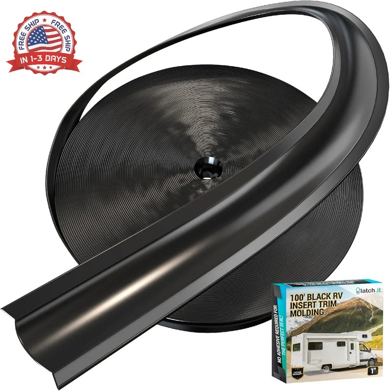 LATCH.IT 1-Inch Black RV Trim Molding Insert | 100-Foot RV Weather Stripping Ext