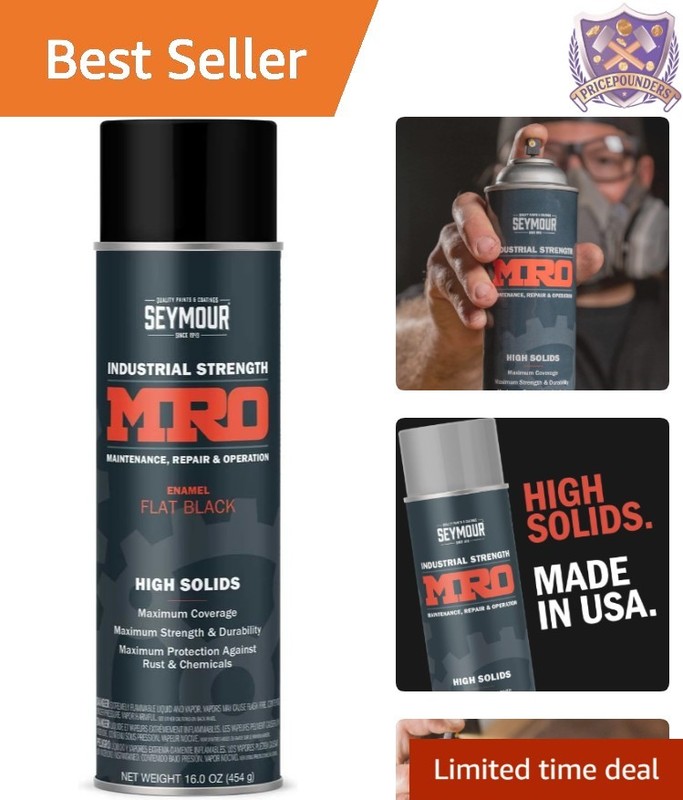 Industrial Spray Paint Flat Black 16oz Rust Resistant High Solids Coating