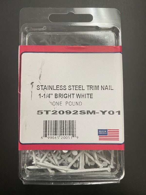 TRIM COIL NAILS STAINLESS STEEL 1LB WHITE 1 1/4″ LONG MADE IN USA 100673