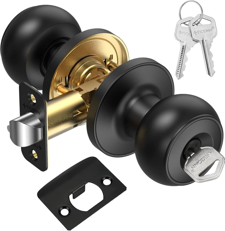 1-Pack, Keyed Entry – Keyed Alike, Matte Black Round Door Knobs, Ball Door Knob