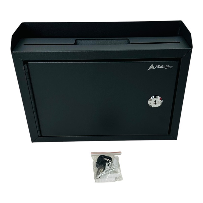 ADIRoffice Steel Mail & Cash Collection Box 9.75 x 7 x 3 Black 0.25″ Slot