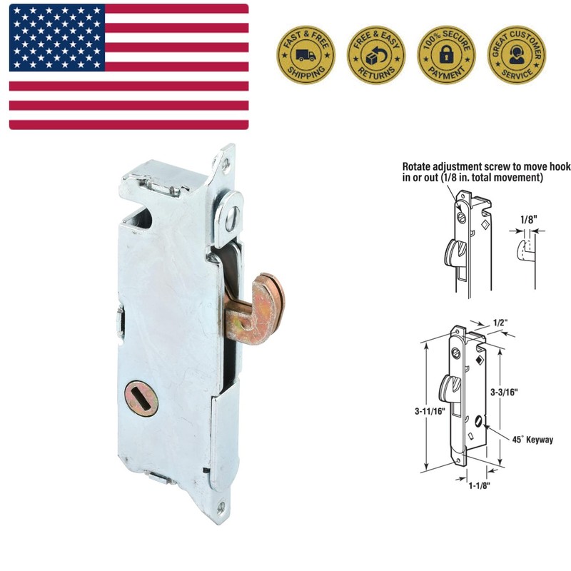 E 2014 Mortise Lock – Adjustable, Spring-Loaded Hook Latch Projection for Sli…