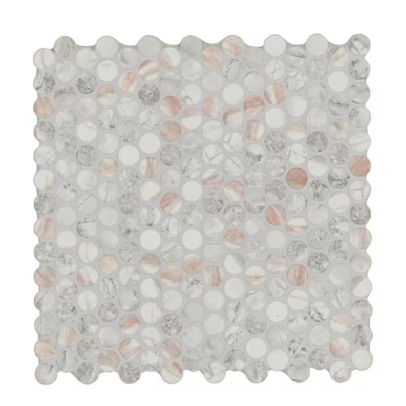 Briar Rosa Penny round 12 In. X 12 In. Glass Mesh-Mounted Mosaic Wall Tile (15 S