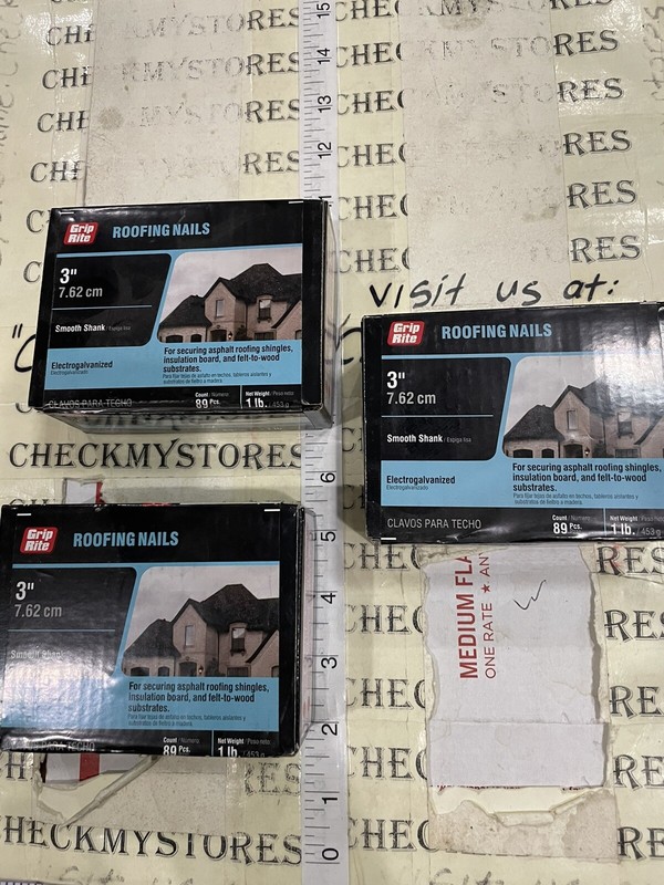3X 1lb. Grip-Rite 3″ Electro Galvanized Steel Blue Flat Head Roofing Nail
