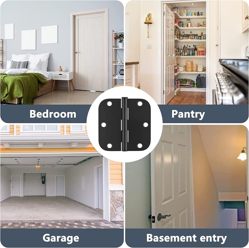 Matte Black Rounded Door Hinges 3.5 x 3.5 Inch – 12 Pack with Screws Included gallery