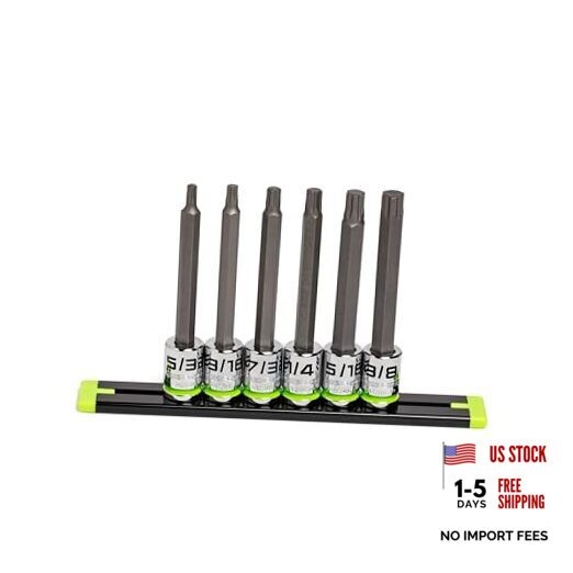 GRIPEDGE HEX Bit Socket Set | 6-PC – 3/8” Drive Long SAE RPT Hex Driver Set |