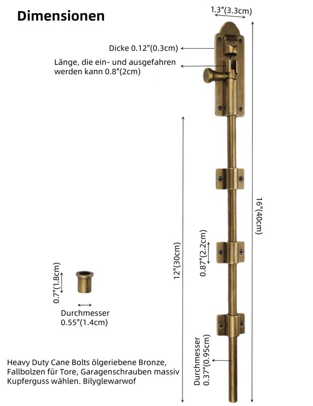 16 In Extra Long Heavy Duty Solid Cast Copper Cane Drop Bolt Garage Gate gallery
