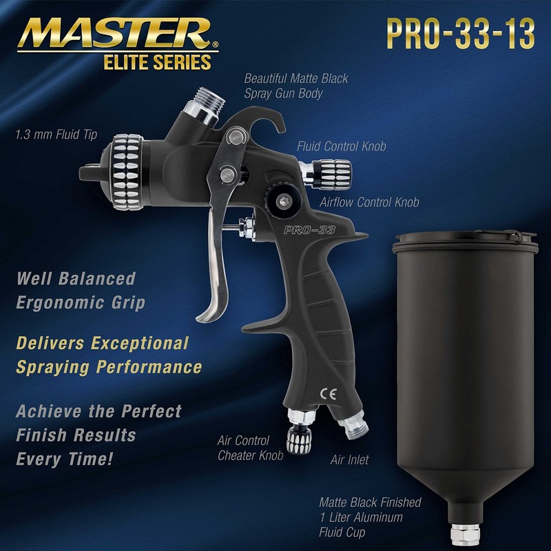 Master Elite High Performance PRO-33 HVLP Paint Sprayer Gun with 1.3mm Tip, 1... gallery