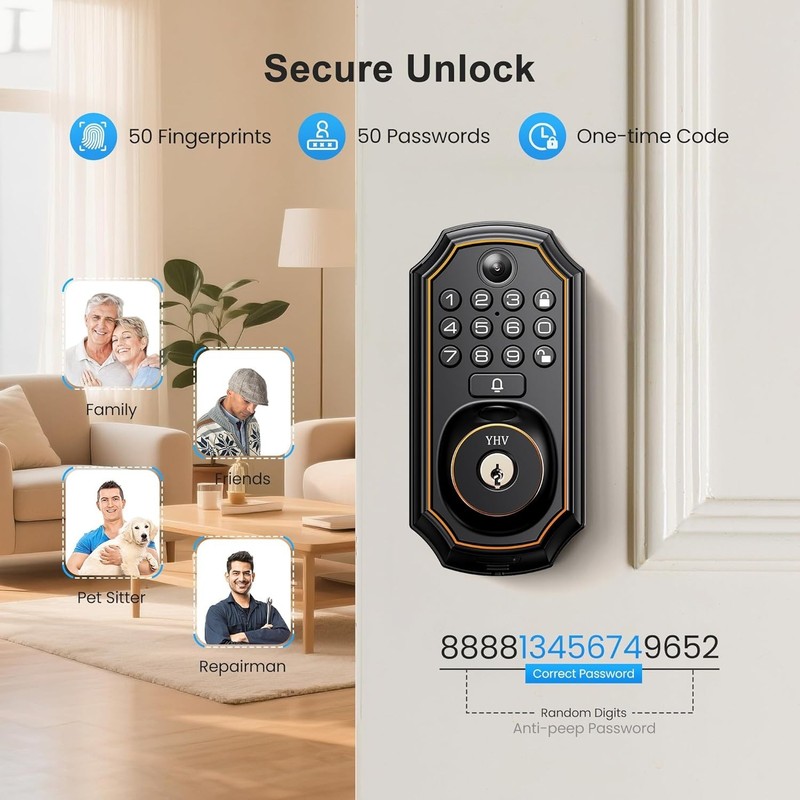 Keyless Entry Door Lock w/ Camera Electronic Smart Lock Fingerprint Keypad gallery