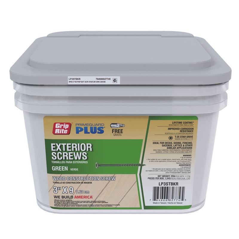 Grip-Rite PrimeGuard Plus #9 x 3 in. Green Wood to Wood Deck Screw 25 lb.