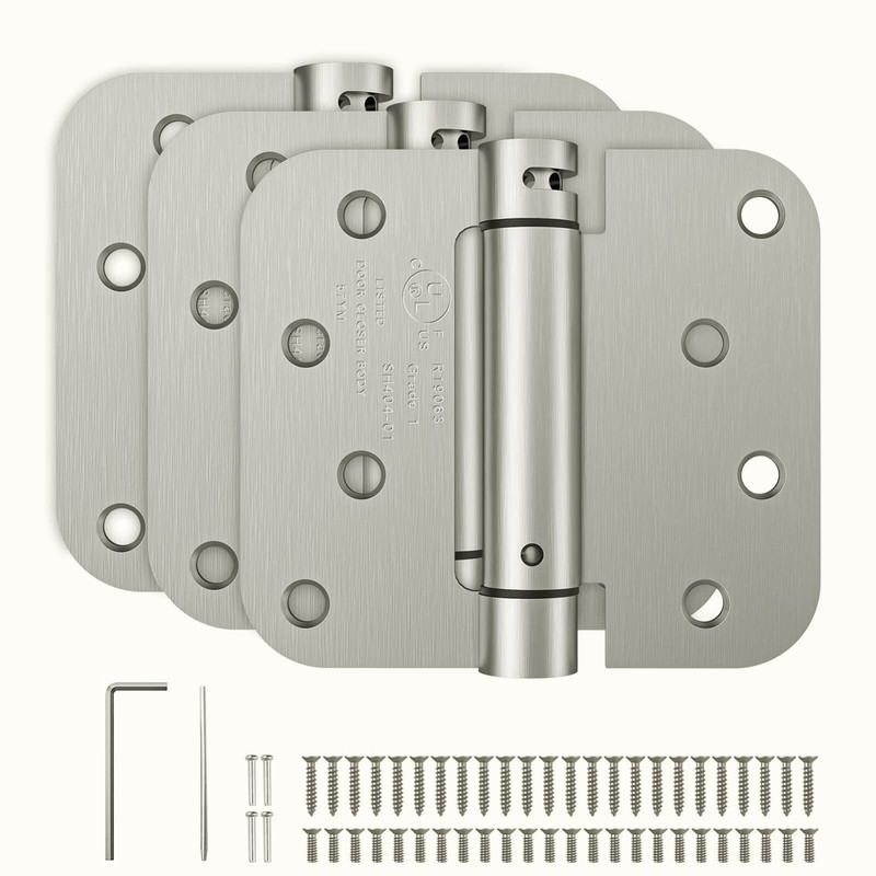 Self Closing Door Hinges, Spring Loaded Hinges 4 Inch, Brushed Nickel, 3 Pack