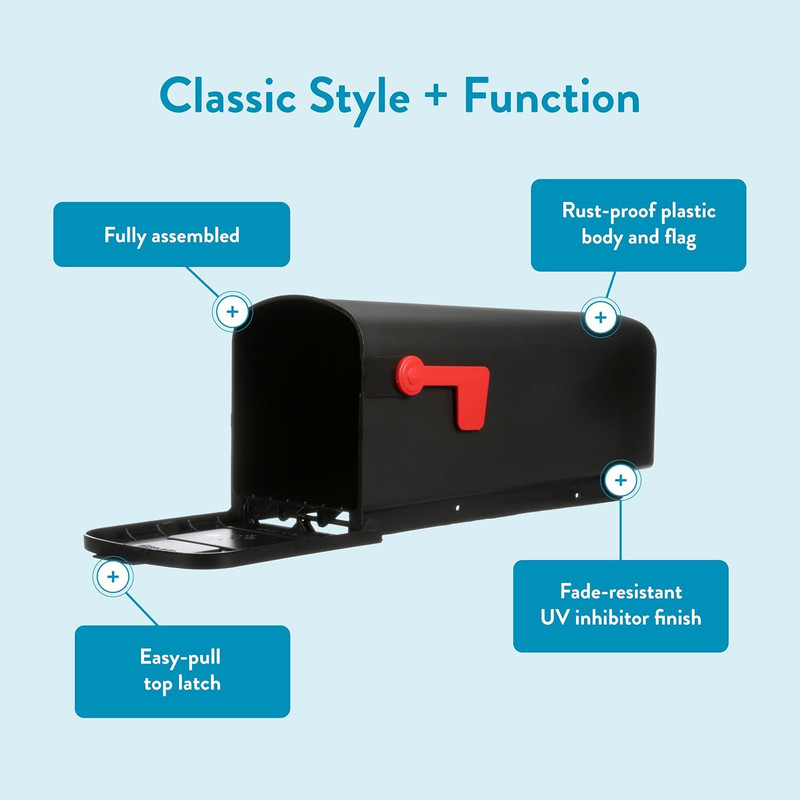 Parsons Medium Capacity, Plastic Post Mount Mailbox, Black gallery